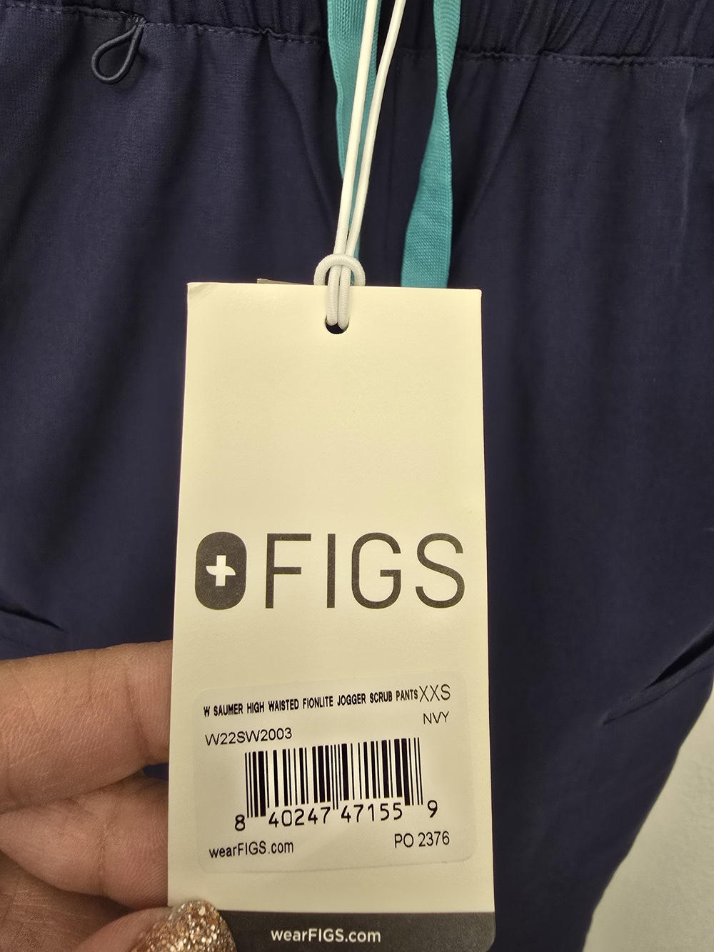 Figs Women's Navy Track Pants with Teal Drawstring - Picture 2 of 7